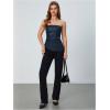 imageMakeMeChic Womens Faux Leather Strapless Tube Tops Asymmetrical Ruched Backless Corset Crop Going Out TopsBlue