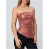 imageMakeMeChic Womens Faux Leather Strapless Tube Tops Asymmetrical Ruched Backless Corset Crop Going Out TopsDusty Pink