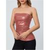 imageMakeMeChic Womens Faux Leather Strapless Tube Tops Asymmetrical Ruched Backless Corset Crop Going Out TopsDusty Pink