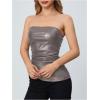 imageMakeMeChic Womens Faux Leather Strapless Tube Tops Asymmetrical Ruched Backless Corset Crop Going Out TopsGrey
