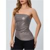 imageMakeMeChic Womens Faux Leather Strapless Tube Tops Asymmetrical Ruched Backless Corset Crop Going Out TopsGrey