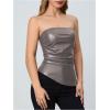 imageMakeMeChic Womens Faux Leather Strapless Tube Tops Asymmetrical Ruched Backless Corset Crop Going Out TopsGrey