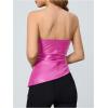 imageMakeMeChic Womens Faux Leather Strapless Tube Tops Asymmetrical Ruched Backless Corset Crop Going Out TopsHot Pink