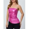 imageMakeMeChic Womens Faux Leather Strapless Tube Tops Asymmetrical Ruched Backless Corset Crop Going Out TopsHot Pink