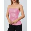 imageMakeMeChic Womens Faux Leather Strapless Tube Tops Asymmetrical Ruched Backless Corset Crop Going Out TopsPink