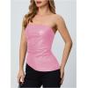 imageMakeMeChic Womens Faux Leather Strapless Tube Tops Asymmetrical Ruched Backless Corset Crop Going Out TopsPink