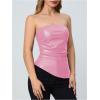 imageMakeMeChic Womens Faux Leather Strapless Tube Tops Asymmetrical Ruched Backless Corset Crop Going Out TopsPink