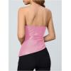 imageMakeMeChic Womens Faux Leather Strapless Tube Tops Asymmetrical Ruched Backless Corset Crop Going Out TopsPink