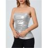 imageMakeMeChic Womens Faux Leather Strapless Tube Tops Asymmetrical Ruched Backless Corset Crop Going Out TopsSilver