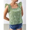 imageMakeMeChic Womens Floral Print Blouse Flutter Sleeve Ruffle Square Neck Summer Boho ShirtGreen a