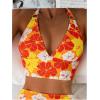 imageMakeMeChic Womens Floral Tankini Set Halter Ring Tie Backless Bathing Suit SwimsuitsOrange