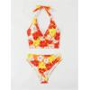 imageMakeMeChic Womens Floral Tankini Set Halter Ring Tie Backless Bathing Suit SwimsuitsOrange