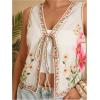 imageMakeMeChic Womens Floral V Neck Tank Top Sleeveless Tie Front Boho VestPlus Beige