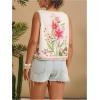 imageMakeMeChic Womens Floral V Neck Tank Top Sleeveless Tie Front Boho VestPlus Beige