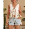 imageMakeMeChic Womens Floral V Neck Tank Top Sleeveless Tie Front Boho VestPlus Beige
