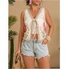 imageMakeMeChic Womens Floral V Neck Tank Top Sleeveless Tie Front Boho VestPlus Beige
