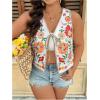 imageMakeMeChic Womens Floral V Neck Tank Top Sleeveless Tie Front Boho VestPlus White