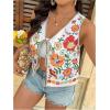 imageMakeMeChic Womens Floral V Neck Tank Top Sleeveless Tie Front Boho VestPlus White