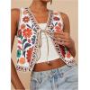 imageMakeMeChic Womens Floral V Neck Tank Top Sleeveless Tie Front Boho VestWhite