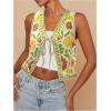 imageMakeMeChic Womens Floral V Neck Tank Top Sleeveless Tie Front Boho VestYellow