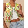 imageMakeMeChic Womens Floral V Neck Tank Top Sleeveless Tie Front Boho VestYellow