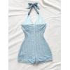 imageMakeMeChic Womens Halter Short Rompers Summer One Piece Jumpsuits Backless ShapewearBlue