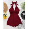 imageMakeMeChic Womens Halter Short Rompers Summer One Piece Jumpsuits Backless ShapewearBurgundy