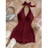 imageMakeMeChic Womens Halter Short Rompers Summer One Piece Jumpsuits Backless ShapewearBurgundy
