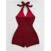 imageMakeMeChic Womens Halter Short Rompers Summer One Piece Jumpsuits Backless ShapewearBurgundy