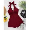 imageMakeMeChic Womens Halter Short Rompers Summer One Piece Jumpsuits Backless ShapewearBurgundy