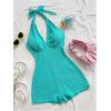 imageMakeMeChic Womens Halter Short Rompers Summer One Piece Jumpsuits Backless ShapewearGreen