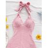 imageMakeMeChic Womens Halter Short Rompers Summer One Piece Jumpsuits Backless ShapewearPink