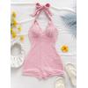 imageMakeMeChic Womens Halter Short Rompers Summer One Piece Jumpsuits Backless ShapewearPink