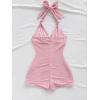 imageMakeMeChic Womens Halter Short Rompers Summer One Piece Jumpsuits Backless ShapewearPink