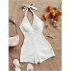 imageMakeMeChic Womens Halter Short Rompers Summer One Piece Jumpsuits Backless ShapewearSolid White