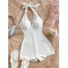 imageMakeMeChic Womens Halter Short Rompers Summer One Piece Jumpsuits Backless ShapewearWhite