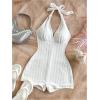 imageMakeMeChic Womens Halter Short Rompers Summer One Piece Jumpsuits Backless ShapewearWhite