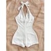 imageMakeMeChic Womens Halter Short Rompers Summer One Piece Jumpsuits Backless ShapewearWhite