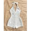imageMakeMeChic Womens Halter Short Rompers Summer One Piece Jumpsuits Backless ShapewearWhite Solid
