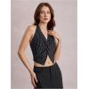imageMakeMeChic Womens Halter Top Sleeveless Twist Front Going Out Tops Summer ShirtPolka Dots Black