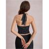 imageMakeMeChic Womens Halter Top Sleeveless Twist Front Going Out Tops Summer ShirtPolka Dots Black