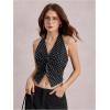 imageMakeMeChic Womens Halter Top Sleeveless Twist Front Going Out Tops Summer ShirtPolka Dots Black