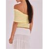 imageMakeMeChic Womens Lace Off The Shoulder Tank Ruched Sleeveless Fitted Going Out Crop TopsLace Yellow