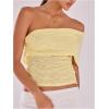imageMakeMeChic Womens Lace Off The Shoulder Tank Ruched Sleeveless Fitted Going Out Crop TopsLace Yellow