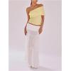 imageMakeMeChic Womens Lace Off The Shoulder Tank Ruched Sleeveless Fitted Going Out Crop TopsLace Yellow