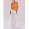 imageMakeMeChic Womens Lace Off The Shoulder Tank Ruched Sleeveless Fitted Going Out Crop TopsOrange
