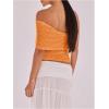 imageMakeMeChic Womens Lace Off The Shoulder Tank Ruched Sleeveless Fitted Going Out Crop TopsOrange