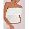 imageMakeMeChic Womens Lace Off The Shoulder Tank Ruched Sleeveless Fitted Going Out Crop TopsWhite