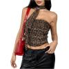 imageMakeMeChic Womens Leopard Print Mesh Tube Top Strapless Sleeveless Ruched Bandeau Crop Tops with ScarfBrown