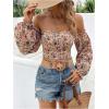 imageMakeMeChic Womens Off The Shoulder Lantern Sleeve Crop Tops Ditsy Floral Boho Blouse ShirtMulticolor